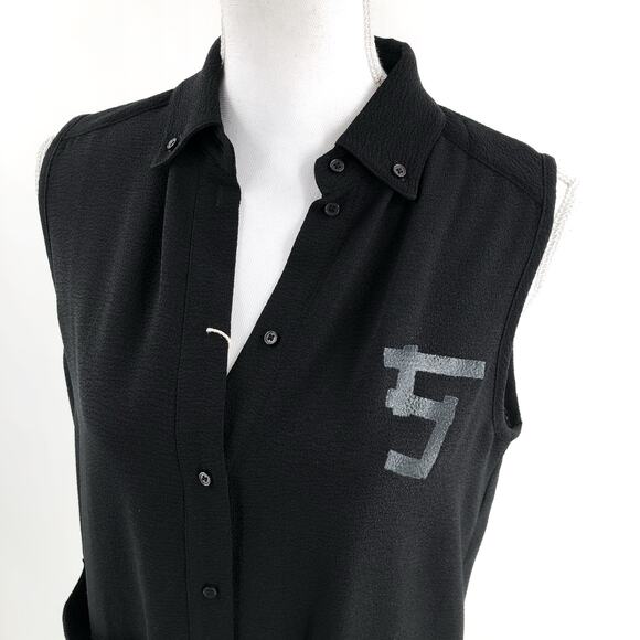 5Preview Black Crepe Logo Shirtdress Dress Sz XS - Picture 2 of 10
